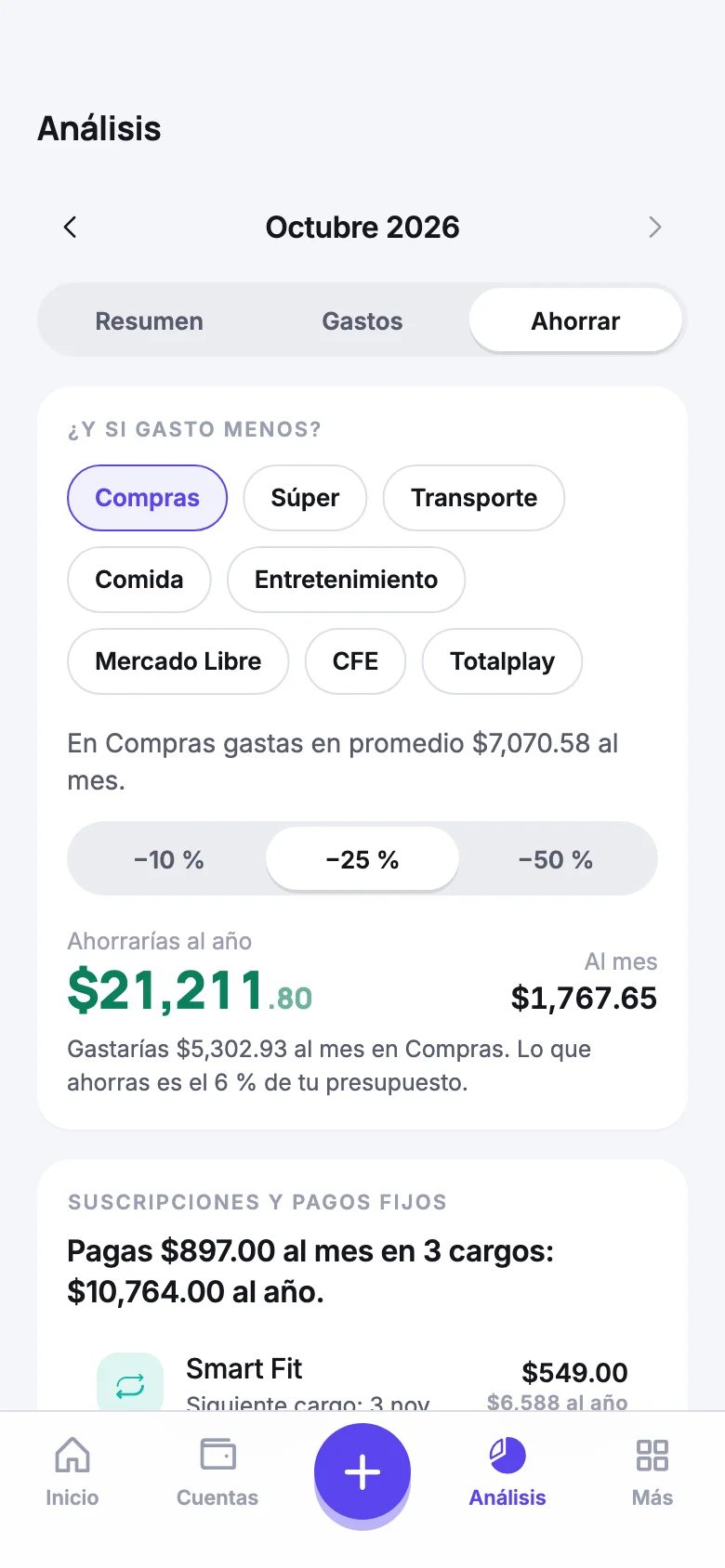 Simulador de ahorro de FINA