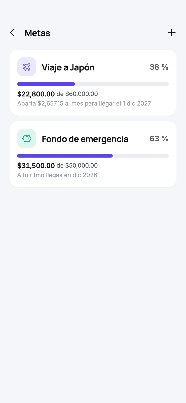 Metas de ahorro en FINA